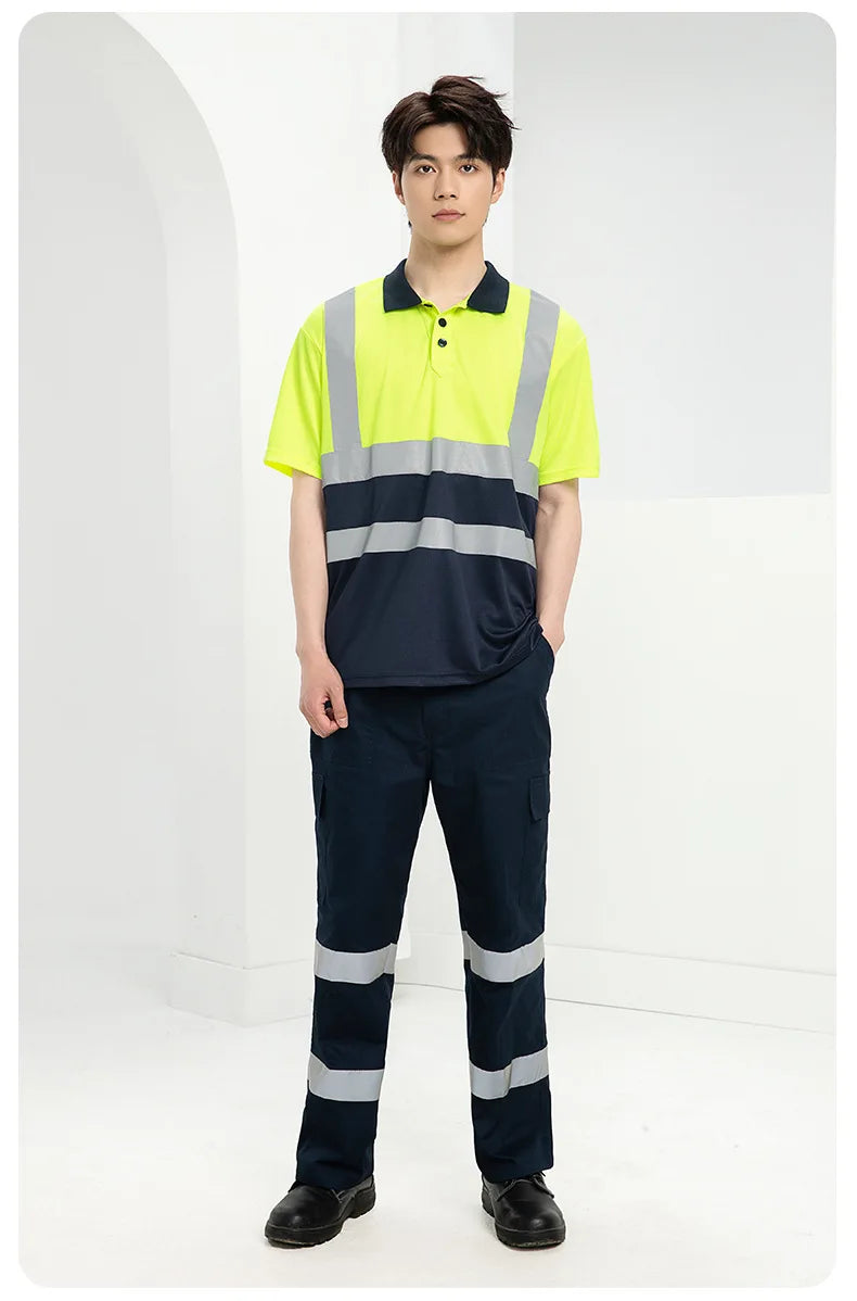 Hi Vis safety work clothes polo shirt safety Cargo pants work trousers Mechanic's repairman Working Shirt with trousers Coverall