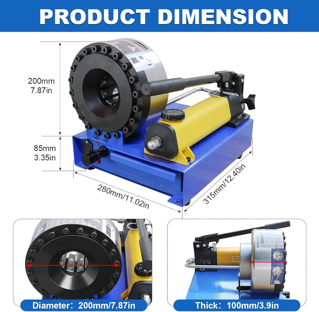 Hydraulic Hose Crimper Mchine with 8 Sets of Dies Manual Hose Crimping Tool, High Pressure Handheld Shrink Tube Machine