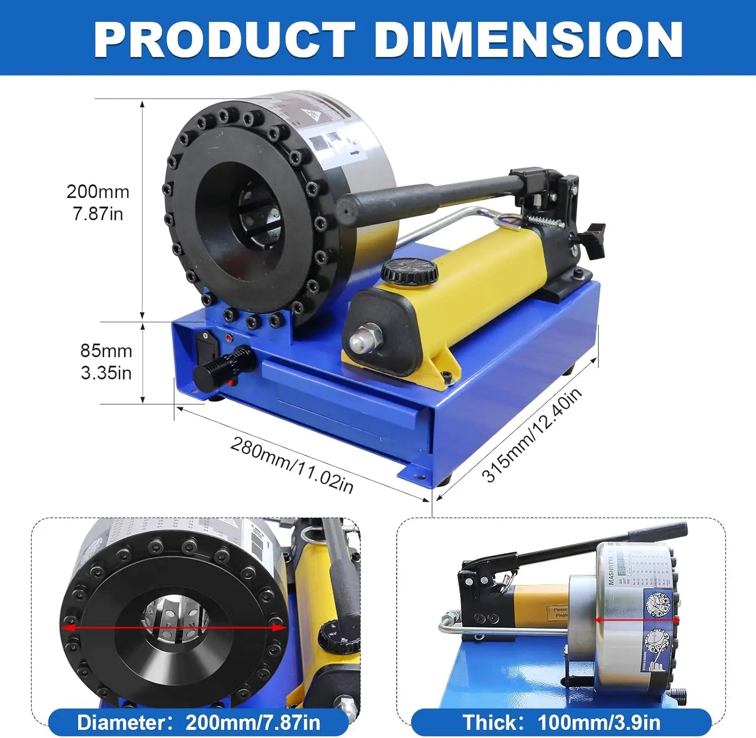 Hydraulic Hose Crimper Mchine with 8 Sets of Dies Manual Hose Crimping Tool, High Pressure Handheld Shrink Tube Machine