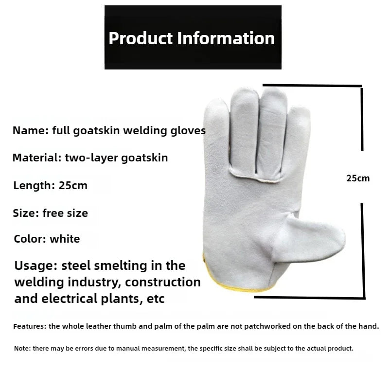 1 Pair Fireproof Durable Sheepskin Leather Welder Gloves for Welding Metal Hand Tools Anti-Heat Work Safety Gloves