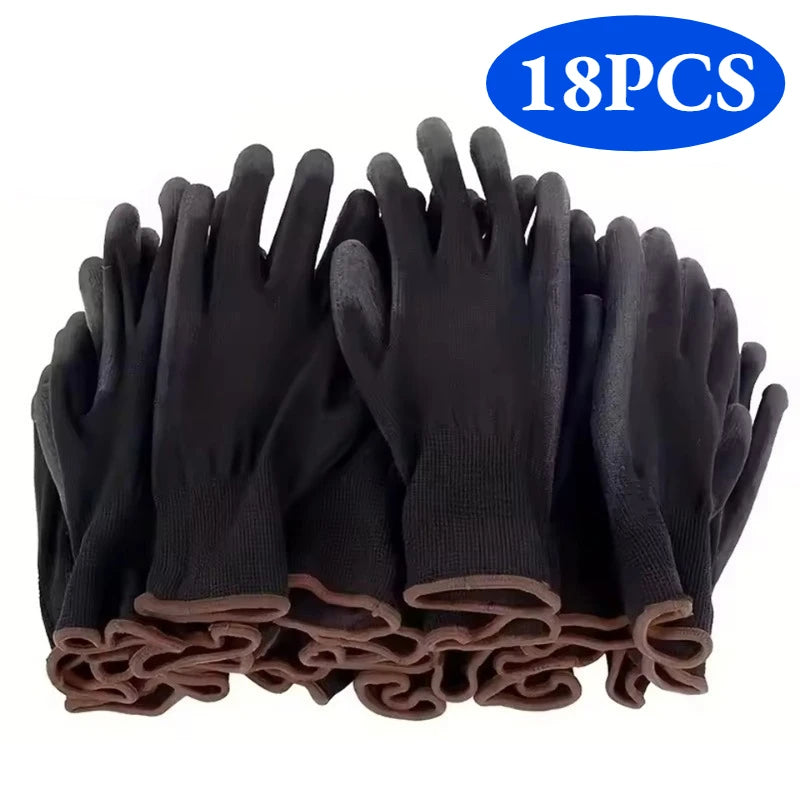 6/12/18PCS PU Coating Gloves Anti-Slip Multi-scenario Nylon PU Work Gloves Safety Durable Gardening Machinery Automotive Repair