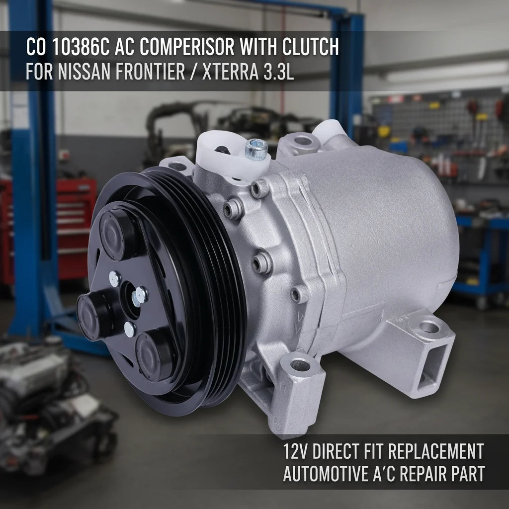 A/C Compressor With Clutch CO 10386C, Replacement for 99-04 Nissan Frontier 3.3L & 00-04 Xterra 3.3L, 12V