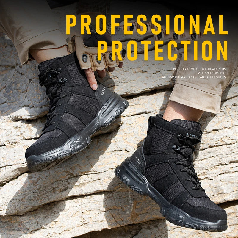 Men Industrial Steel-Toe Work Shoes- Breathable Anti-Smash Protection