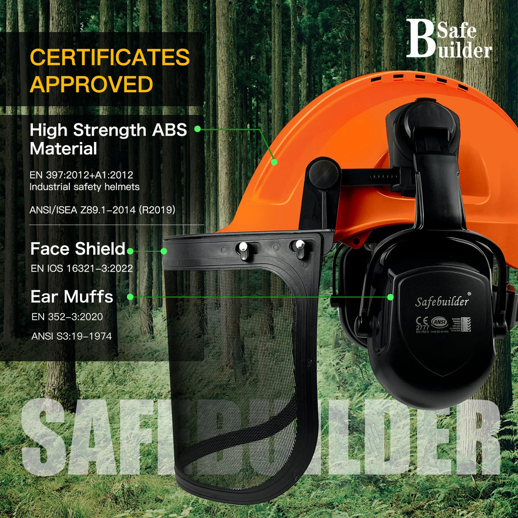 ANSI Forestry Safety Helmet 3 in 1 Chainsaw Arborist Helmet with Face Shield & Ear Muffs Hearing Protection Forestry Hard Hats