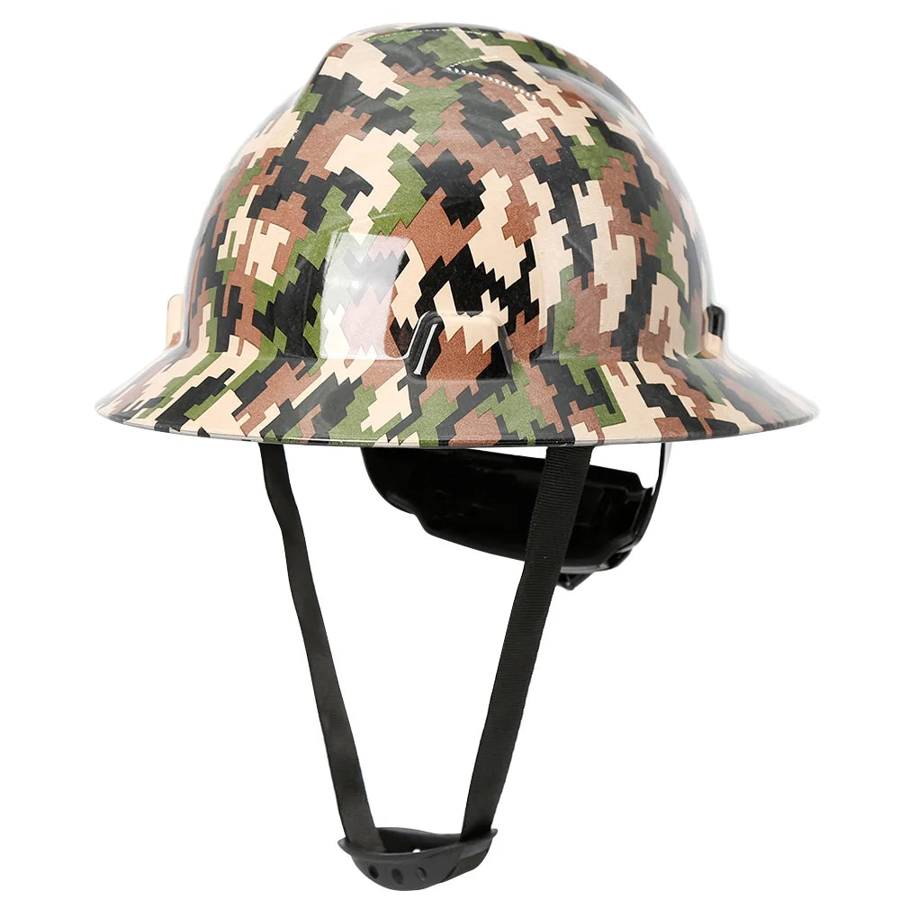 Camouflage Safety Helmet Full Brim Protective Hard Hat Outdoor Construction Sun Shade Hat High Strength Railway Metallurgy Mine