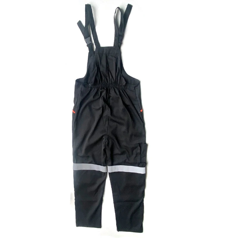 Reflective Bib Overalls Mens Women Work Clothing Protective Coveralls Strap Jumpsuit Multi Pockets Uniform Sleeveless Cargo Pant