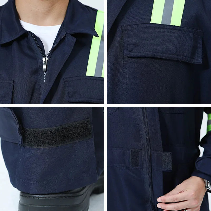 Hi Vis Work Overall Auto Repair Workshop Welding Suit Mechanic Uniform Coal Miner Mariner Porter Coverall Reflective Safety Suit