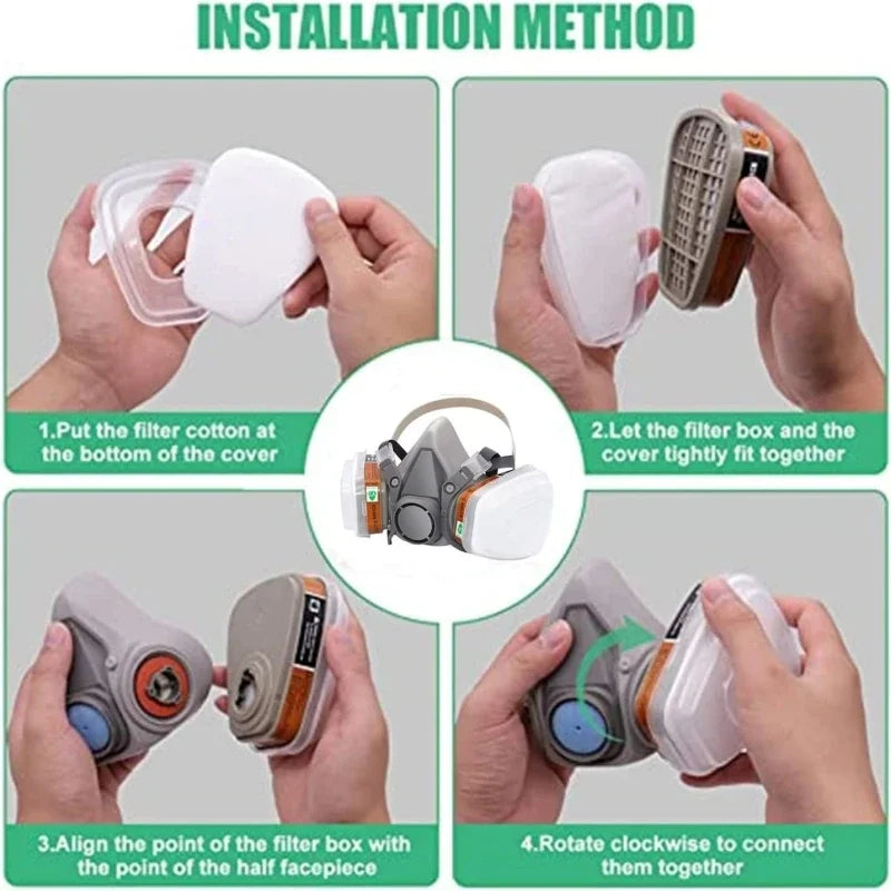 6200 Dust Gas Mask Filters with Protective Fog-proof Glasses Safety Work Suit Industrial Half Face Painting Spraying Respirator