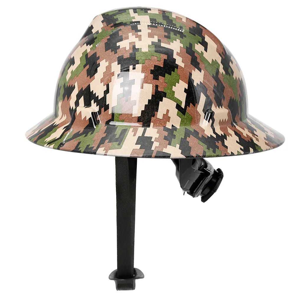 Camouflage Safety Helmet Full Brim Protective Hard Hat Outdoor Construction Sun Shade Hat High Strength Railway Metallurgy Mine