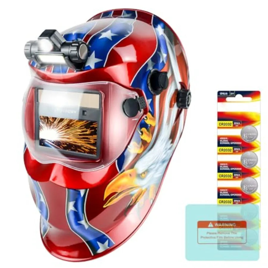 Auto Darkening Welding Helmet with Light Solar Powe True Color Welding Hood 2 Arc Sensor Wide Shade 9-13 Welding Mask with Extr