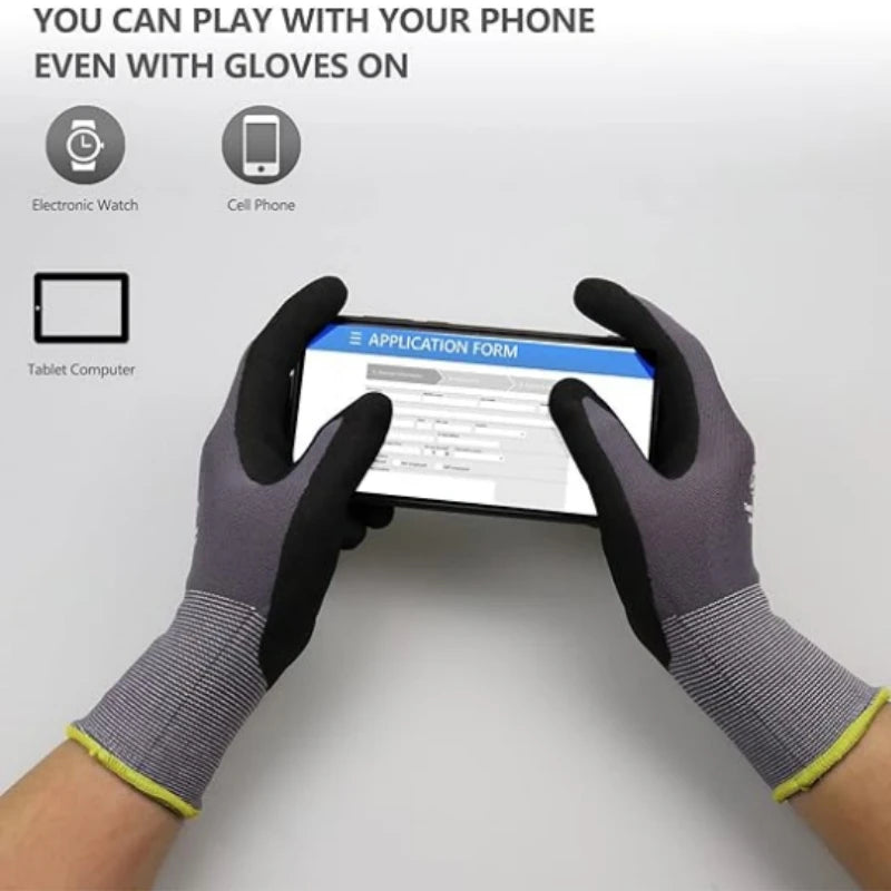 Gardening Work Gloves Microfoam Nitrile Coated Touchscreen Nylon Safety Gloves with Grip for Men Yard Lawn Mechanic Constructio