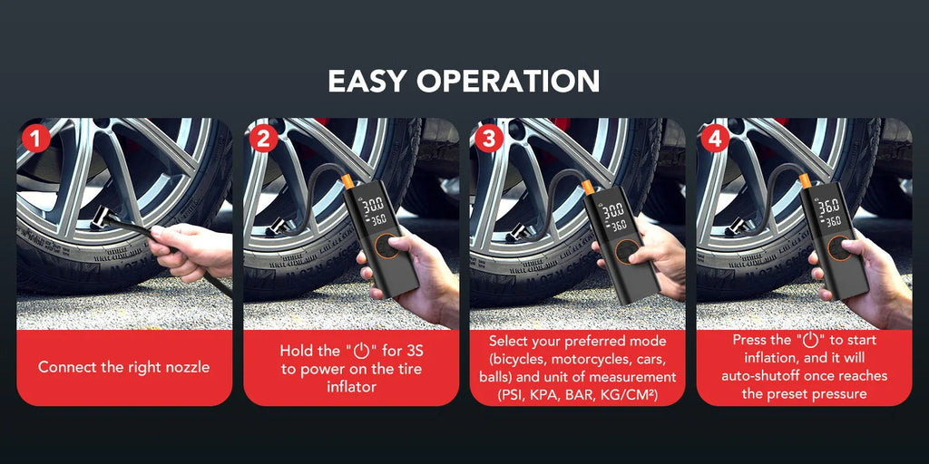 Tire Inflator Portable Air Compressor, Air Pump for Car Tires with LED Lights&Pressure Gauge for Auto, Motorcycles, Bikes, Balls
