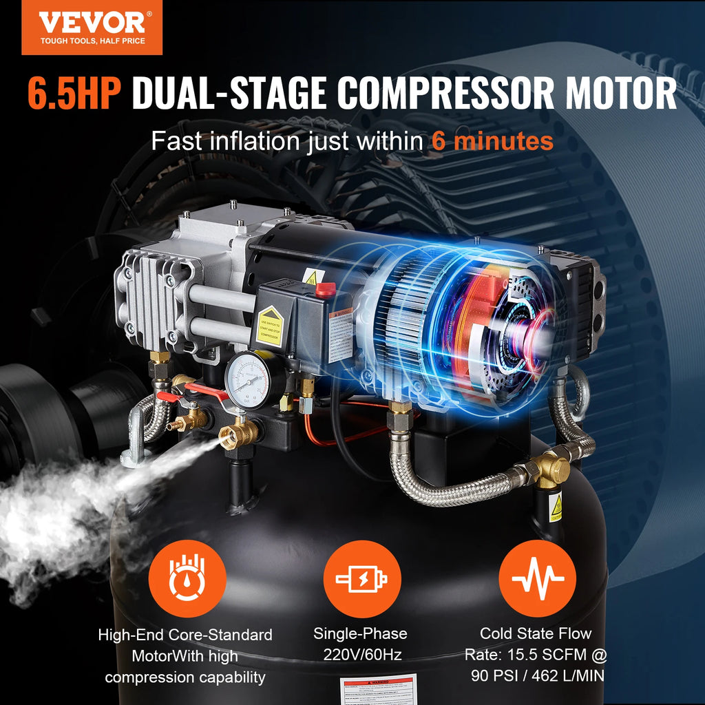 VEVOR 80 Gallon Air Compressor 6.5HP 145PSI Oil Free Air Compressor Ultra Quiet Compressor for Industrial Sites Auto Repair