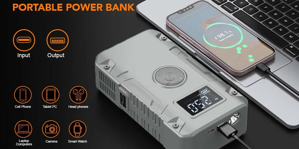 5-IN-1 Jump Starter 7000A,12V Car Battery Jump Starter with Air Compressor (Up to All Gas or 10.0L Diesel Engine)