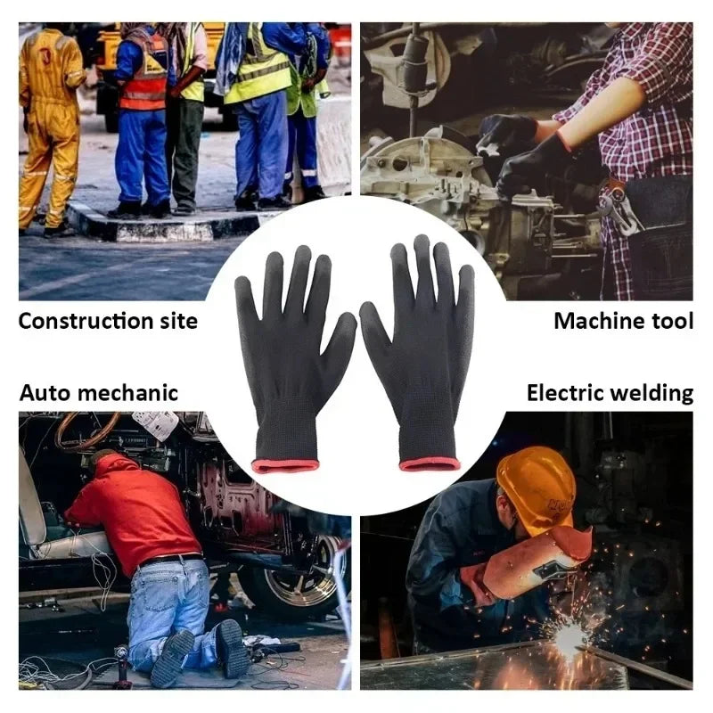 Black PU Coated Work Gloves Breathable Non Slip for Factory Machinery Gardening Woodworking Outdoor Work Repair Supplies 2041
