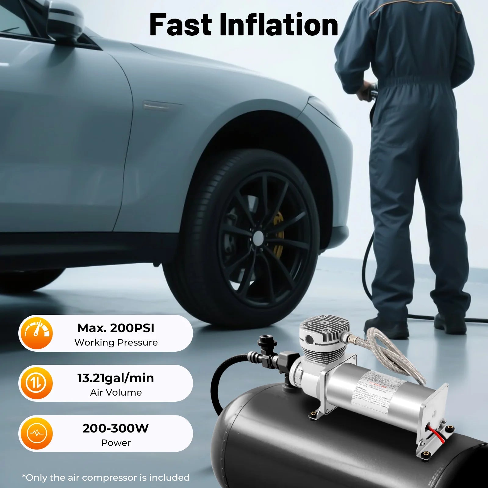 12V 200PSI Portable Air Compressor Kit 1.8CFM Air Ride Suspension Compressor Onboard Air Compressor for Tire Inflation