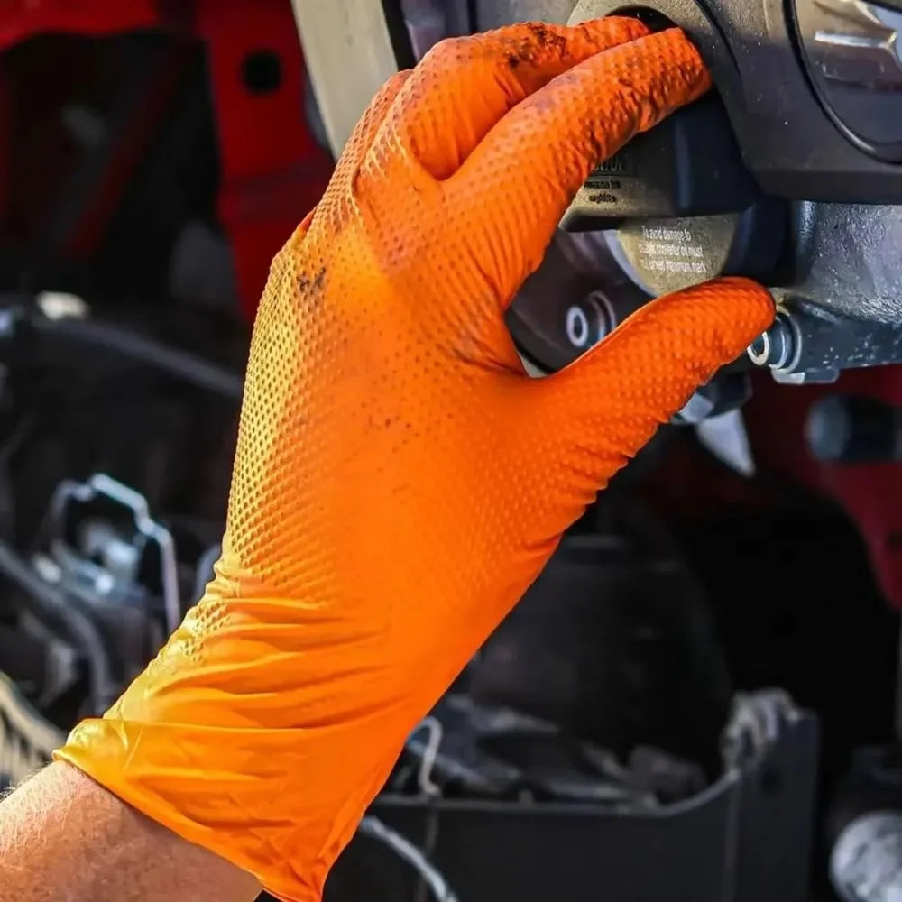 10pcs Heavy Duty Nitrile Gloves Orange Black with Diamond Textured Safety Gloves Waterproof Wear-Resistant Disposable Gloves