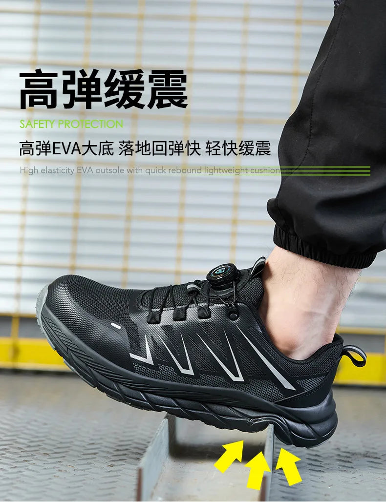 New Women Safety Shoes Rotated Button Men Woman Steel Toe Sneakers Puncture Proof Anti-smash Work Safety Boots Female Industrial