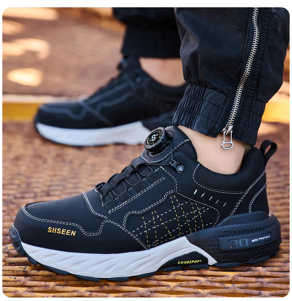 Men's Steel Toe Safety Shoes Anti-Puncture Anti-Slip Wear-Resistant Industrial Work Footwear Fashionable Men's Foot Protection