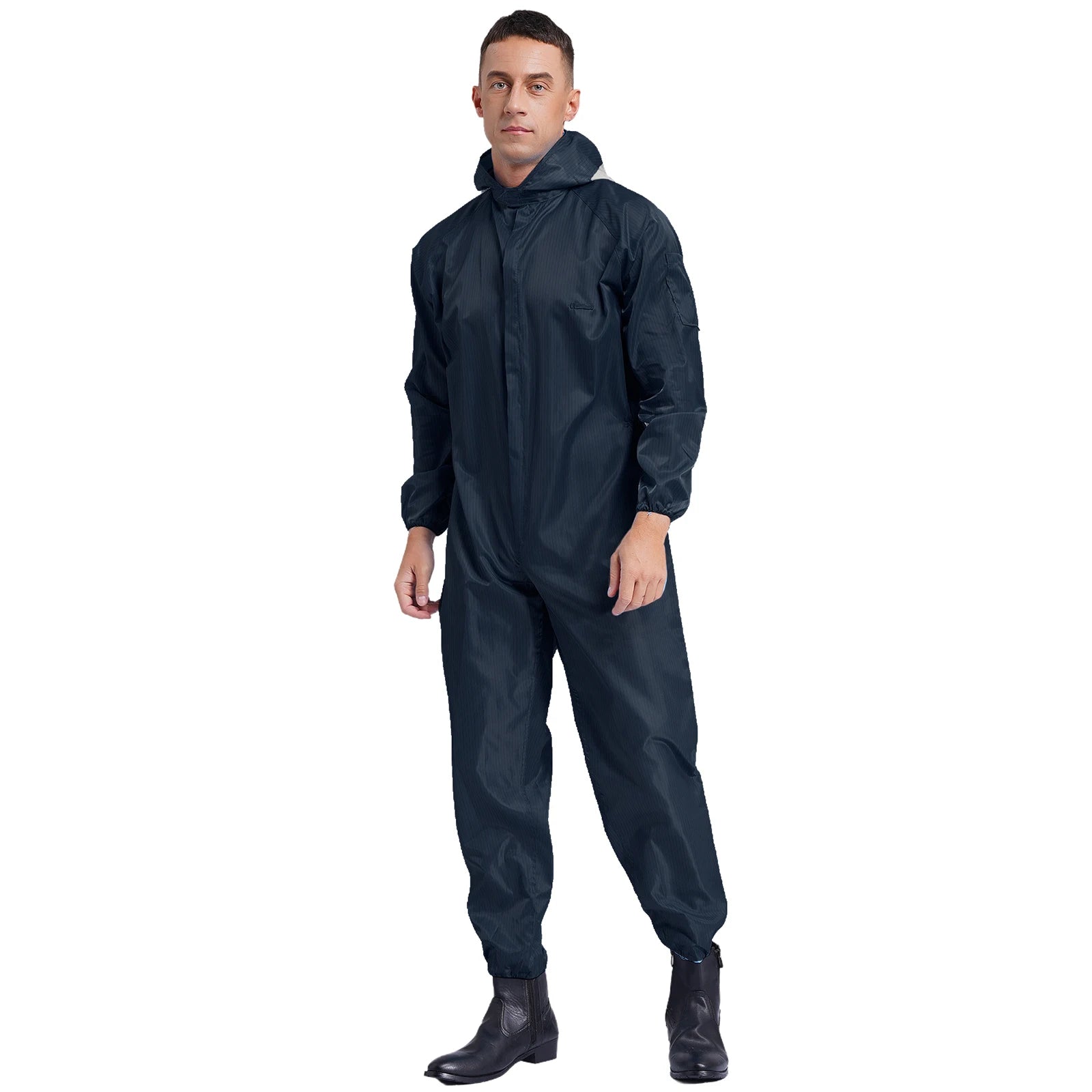 Adult Anti-Static Hooded Coverall Workshop Uniform Long Sleeve Zipper Dust-proof Overalls Jumpsuit for Lab Worker Spray Paint