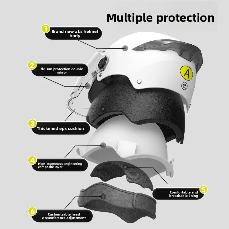 Double Lens Electric Motorcycle Helmet Electric Bike Half Helmet Summer Sun Protection Safety Helmet For Women Men