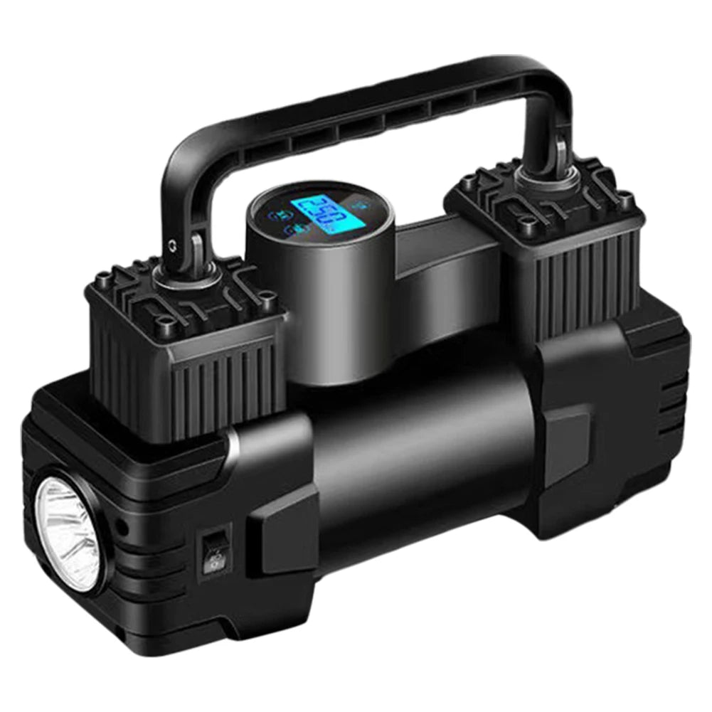 12V 150PSI Mini Air Compressor Dual Cylinder Auto Inflatable Pump with LED Light Heavy Duty Deluxe Portable Metal Air Compressor