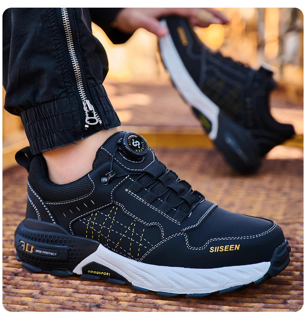 Men's Steel Toe Safety Shoes Anti-Puncture Anti-Slip Wear-Resistant Industrial Work Footwear Fashionable Men's Foot Protection