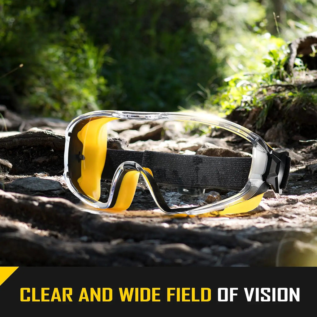 Safety Goggles Over Glasses, Anti-Fog Clear Lens, ANSI Z87.1 Impact & UV Protection, Adjustable Headband