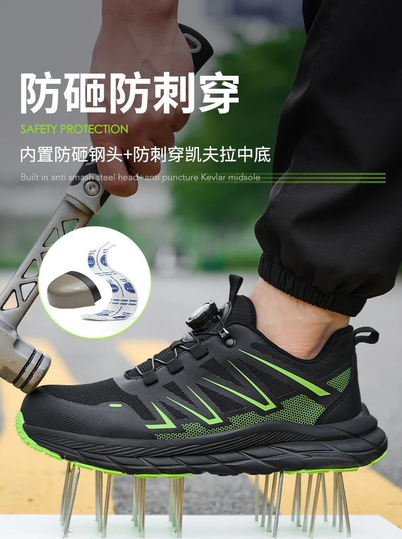 New Women Safety Shoes Rotated Button Men Woman Steel Toe Sneakers Puncture Proof Anti-smash Work Safety Boots Female Industrial