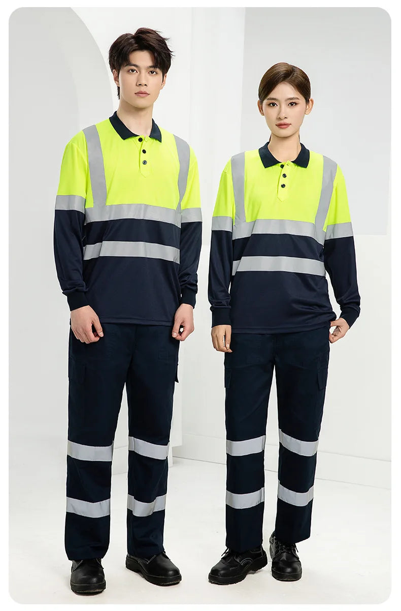 Hi Vis safety work clothes polo shirt safety Cargo pants work trousers Mechanic's repairman Working Shirt with trousers Coverall
