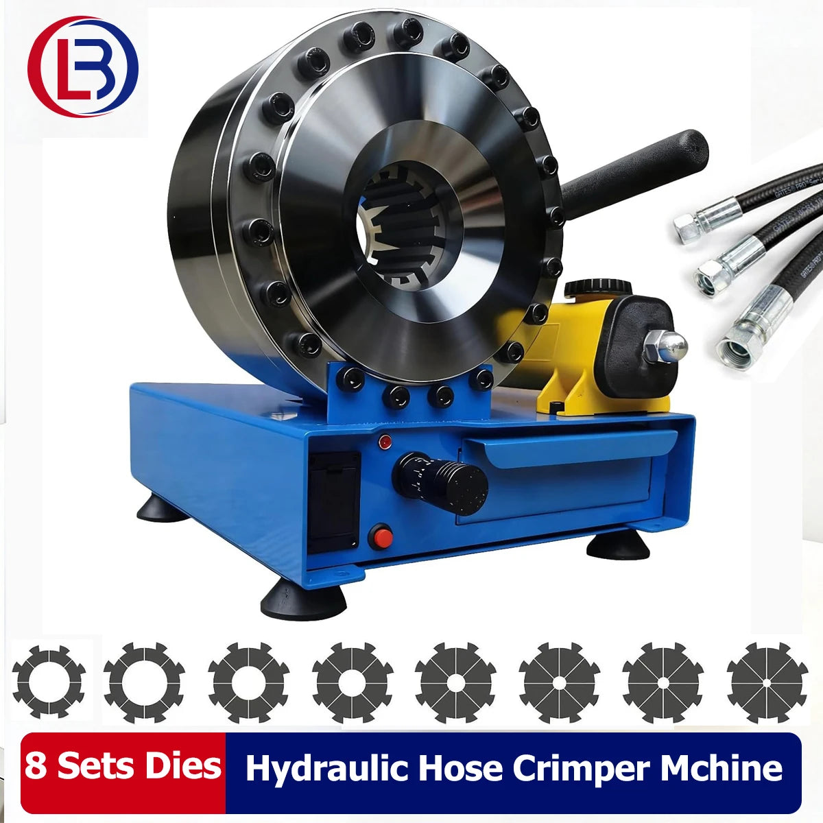 Hydraulic Hose Crimper Mchine with 8 Sets of Dies Manual Hose Crimping Tool, High Pressure Handheld Shrink Tube Machine