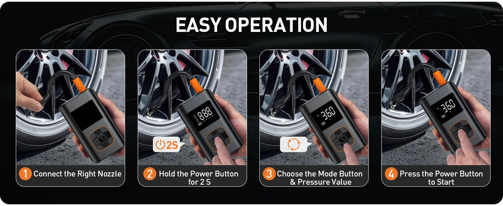 Portable 8000mAh Cordless Tire Inflator-150PSI Fast Air Compressor for car, Motorcycle, Bike and Sports /balls