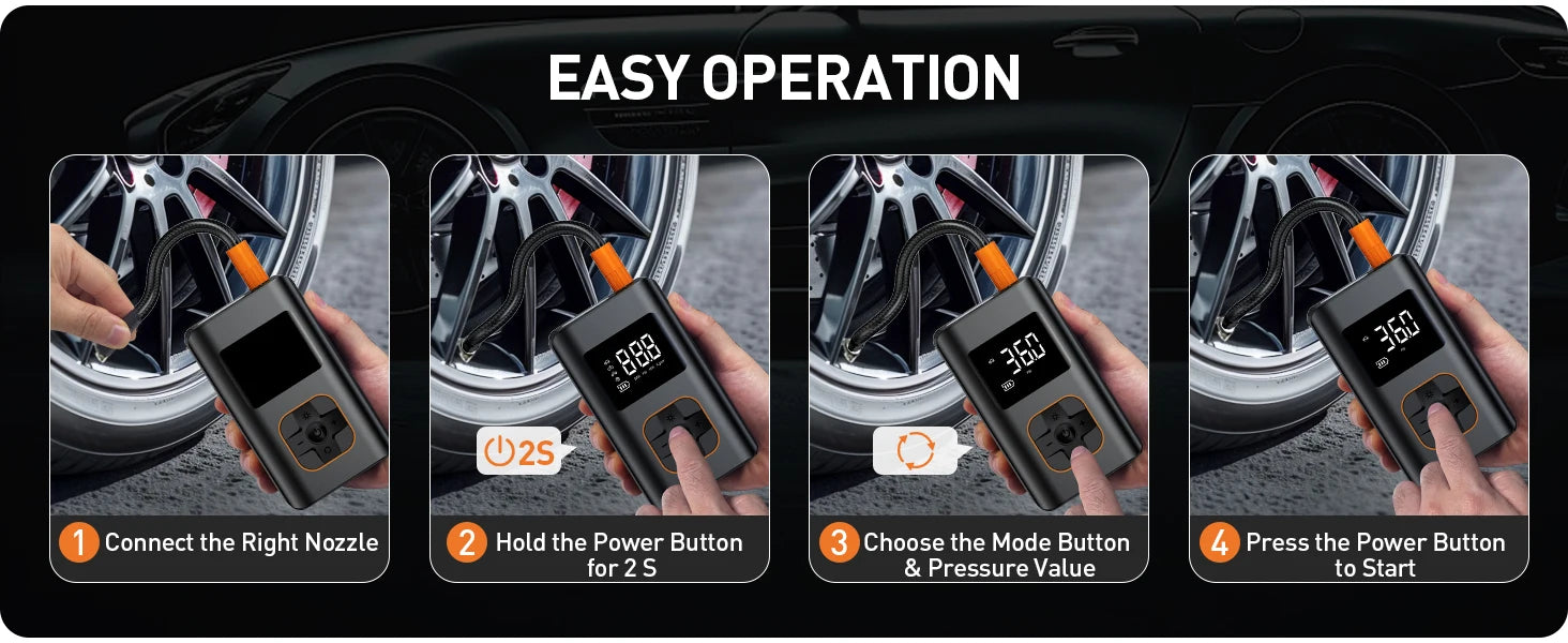 Portable 8000mAh Cordless Tire Inflator-150PSI Fast Air Compressor for car, Motorcycle, Bike and Sports /balls
