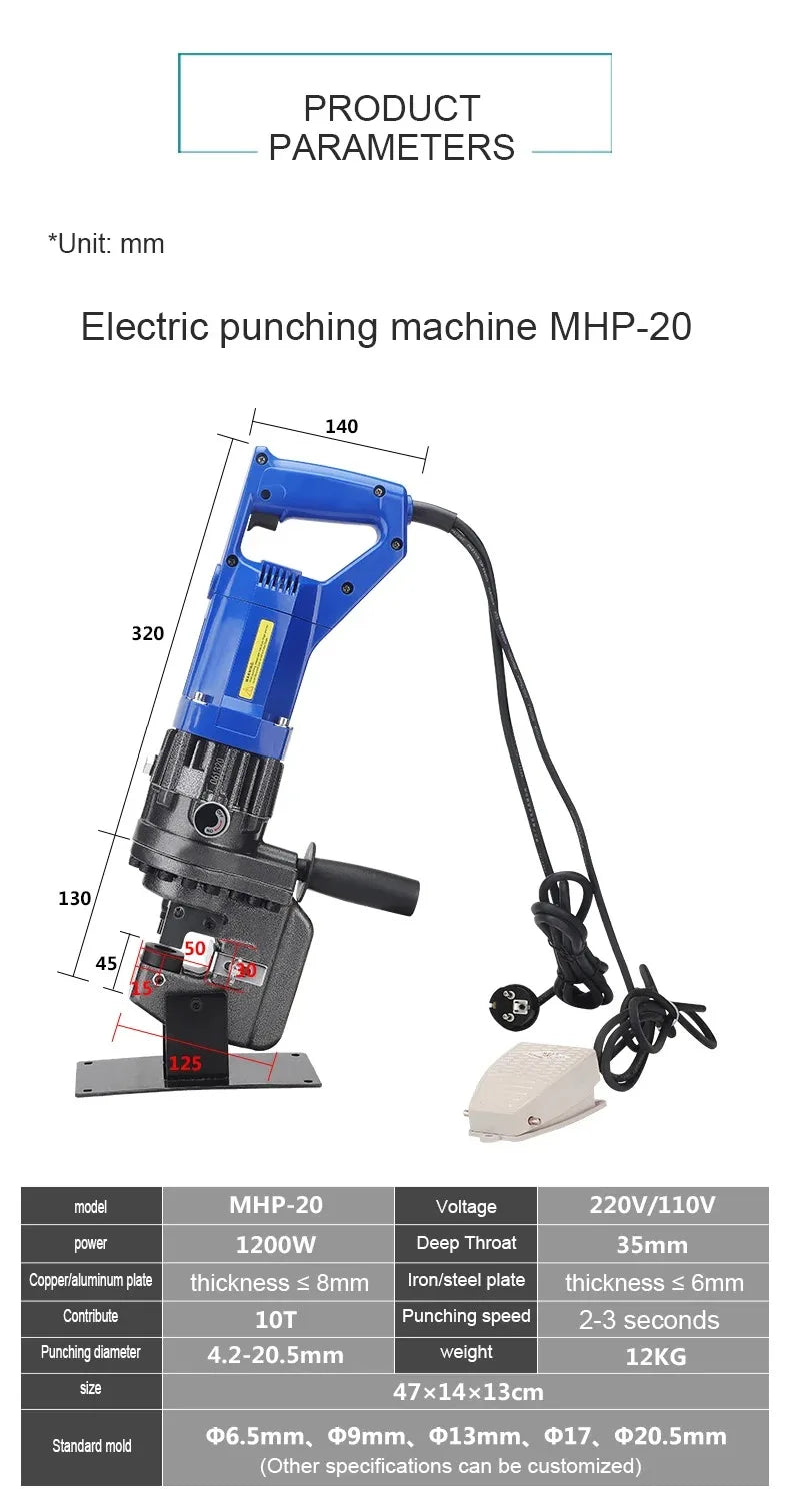 MHP20 Portable Electric Punching Machine Hydraulic Small Angle Iron Channel Steel Copper And Aluminum Plate Punching Machine