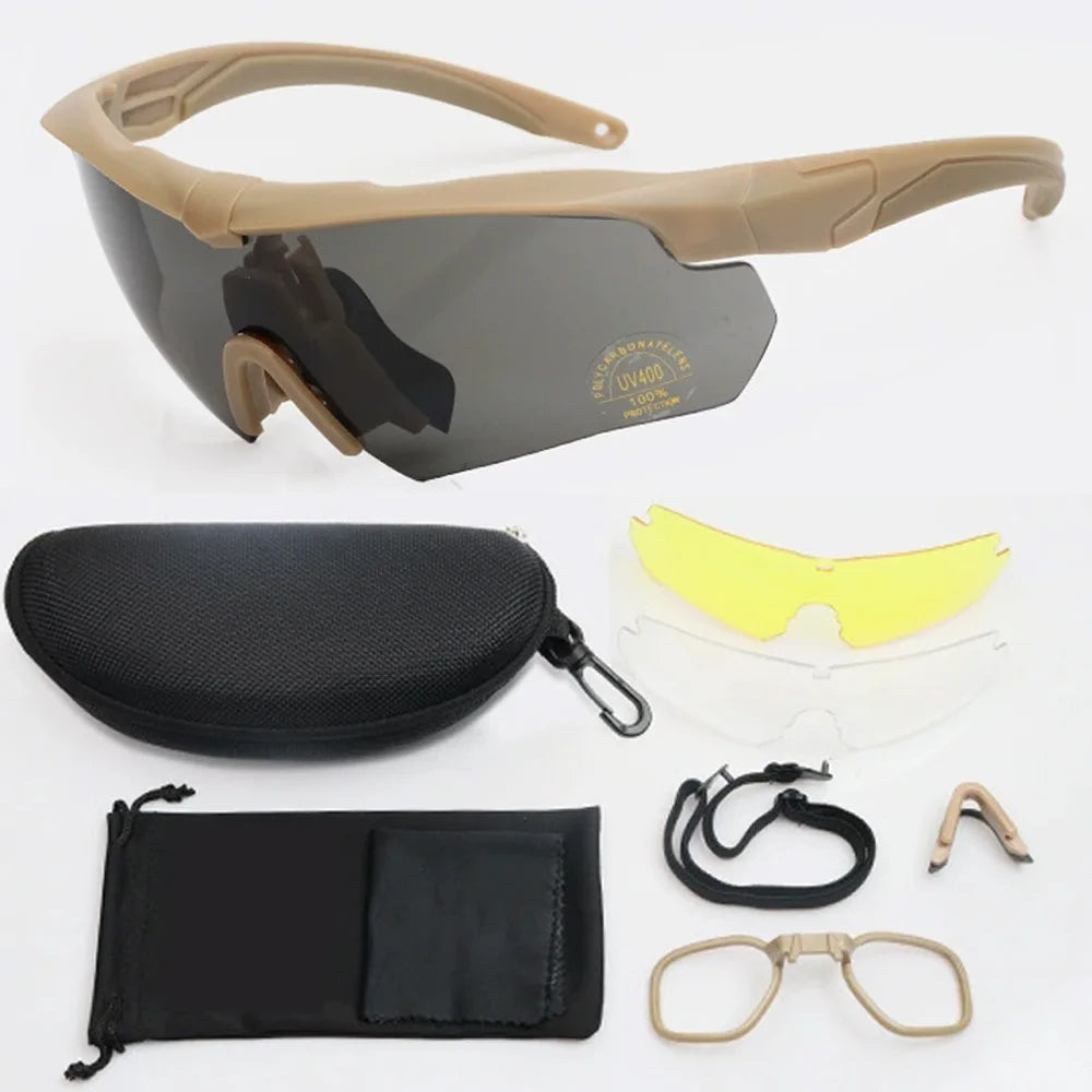 Tactical Eyewear Eye Protection Goggles Unisex Shooting Glasses with 3 Interchangeable Lens Airsoft Goggle for Outdoor Sports