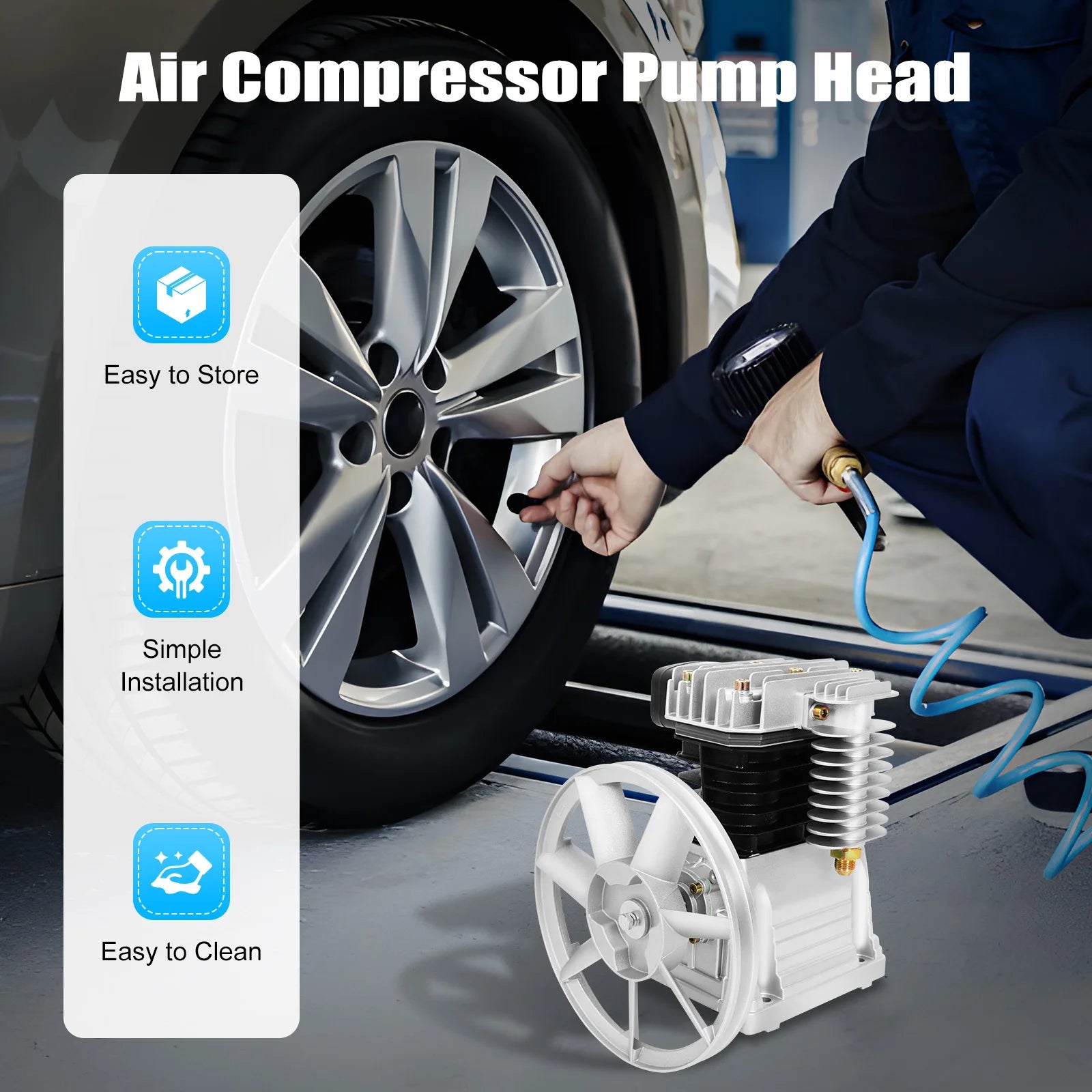 Air Compressor Heads 8Bar Twin Cylinder 3 HP Single Stage 960RPM Piston Pump Suitable Belt Pulley for Industry Machinery Farm