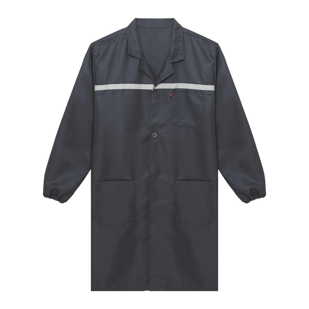 Mens Womens Factory Workshop Uniform Long Sleeve Pockets Button-up Coverall Reflective Strips Long Workwear Wear-resistant Coat