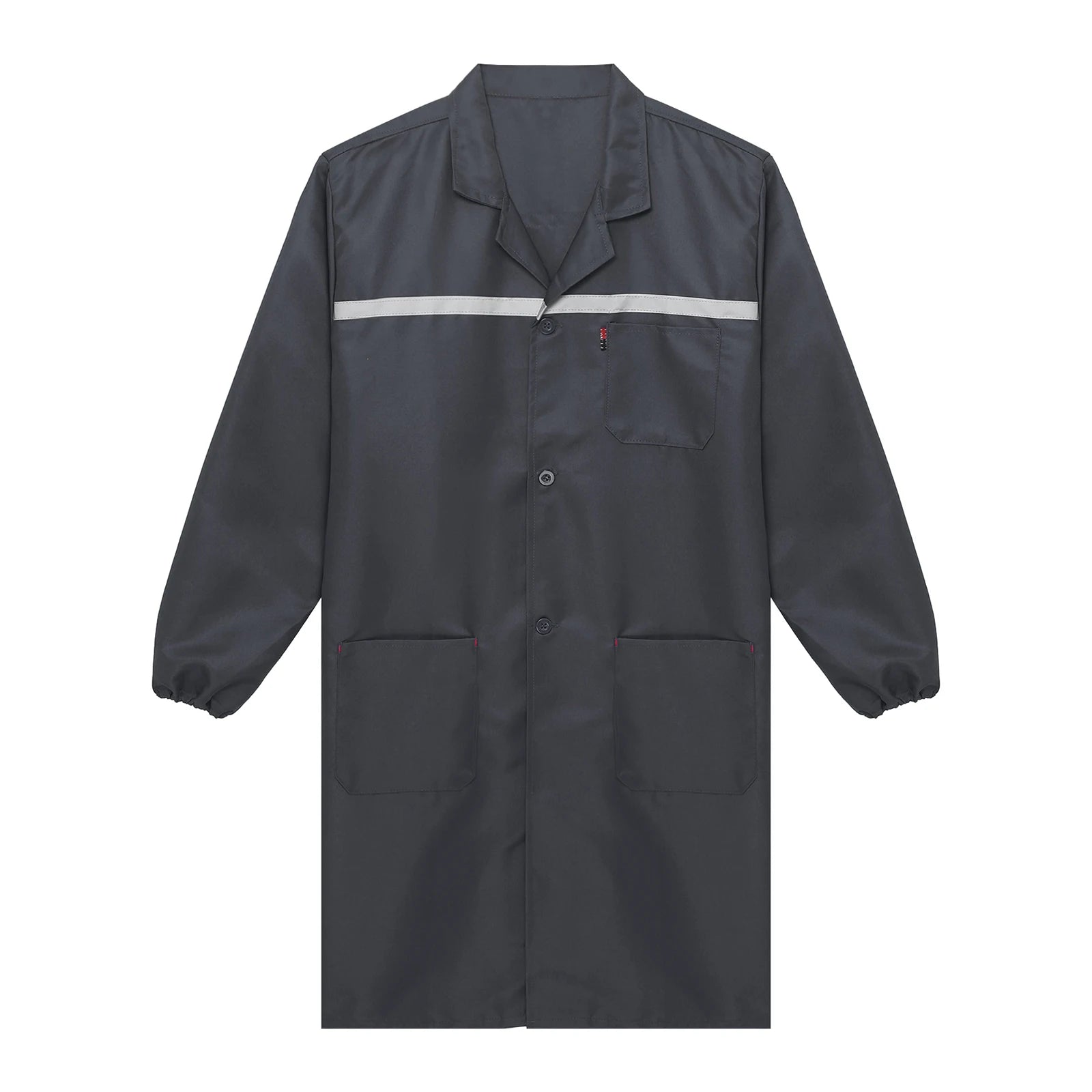Mens Womens Factory Workshop Uniform Long Sleeve Pockets Button-up Coverall Reflective Strips Long Workwear Wear-resistant Coat