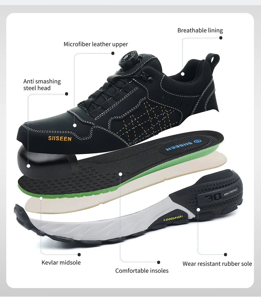 Men's Steel Toe Safety Shoes Anti-Puncture Anti-Slip Wear-Resistant Industrial Work Footwear Fashionable Men's Foot Protection