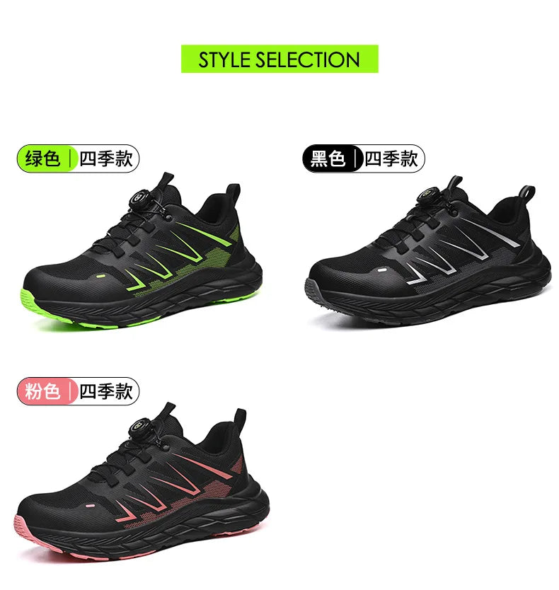 New Women Safety Shoes Rotated Button Men Woman Steel Toe Sneakers Puncture Proof Anti-smash Work Safety Boots Female Industrial