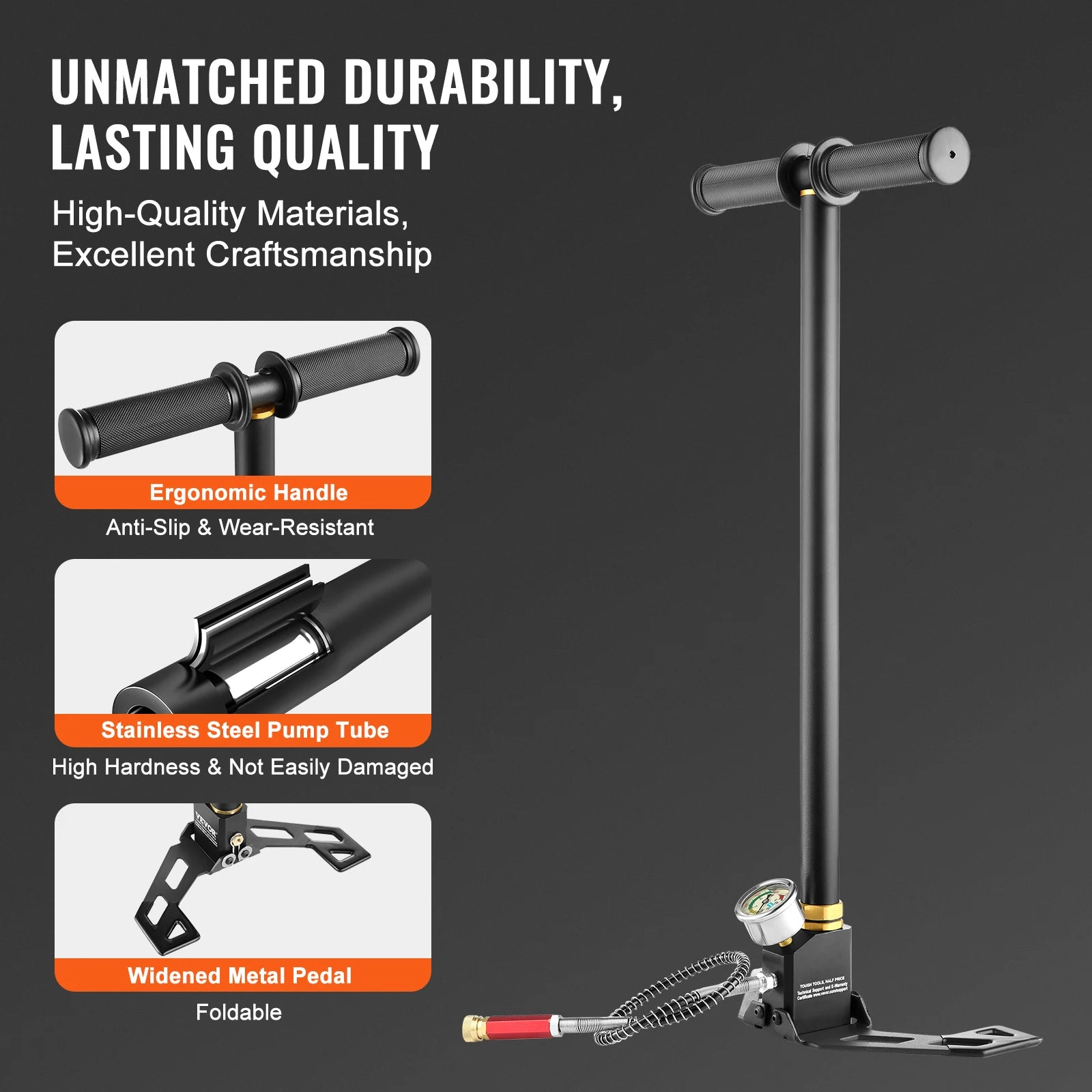 SucceBuy 3 Stage PCP Pump 30MPa 4500PSI Pressure Gauge Air Hand Stirrup Pump for Car Bicycle Tire Scuba Tank Paintball Filling