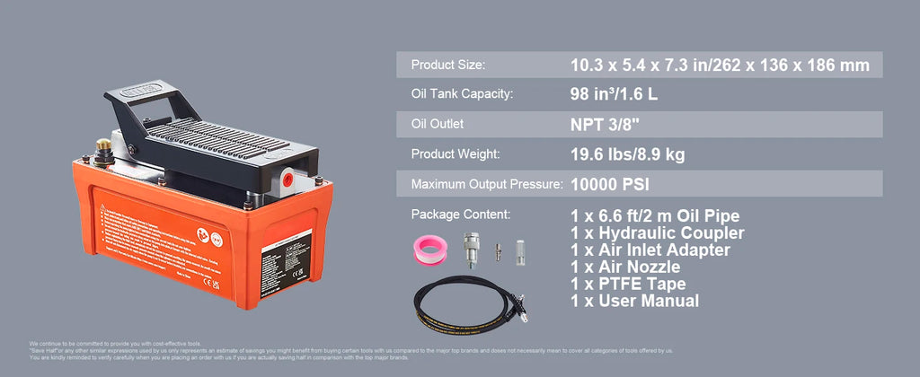 SucceBuy Air Hydraulic Pump 10,000 PSI 1/2 Gal Reservoir Foot Actuated Air Treadle for Auto Body Frame Machines and Pulling Post