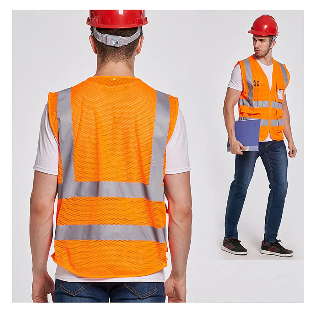 Blue Mesh Safety Vest With Pockets Breathable Summer Workwear Waistcoat for Contruction High Visibility Reflective Jacket