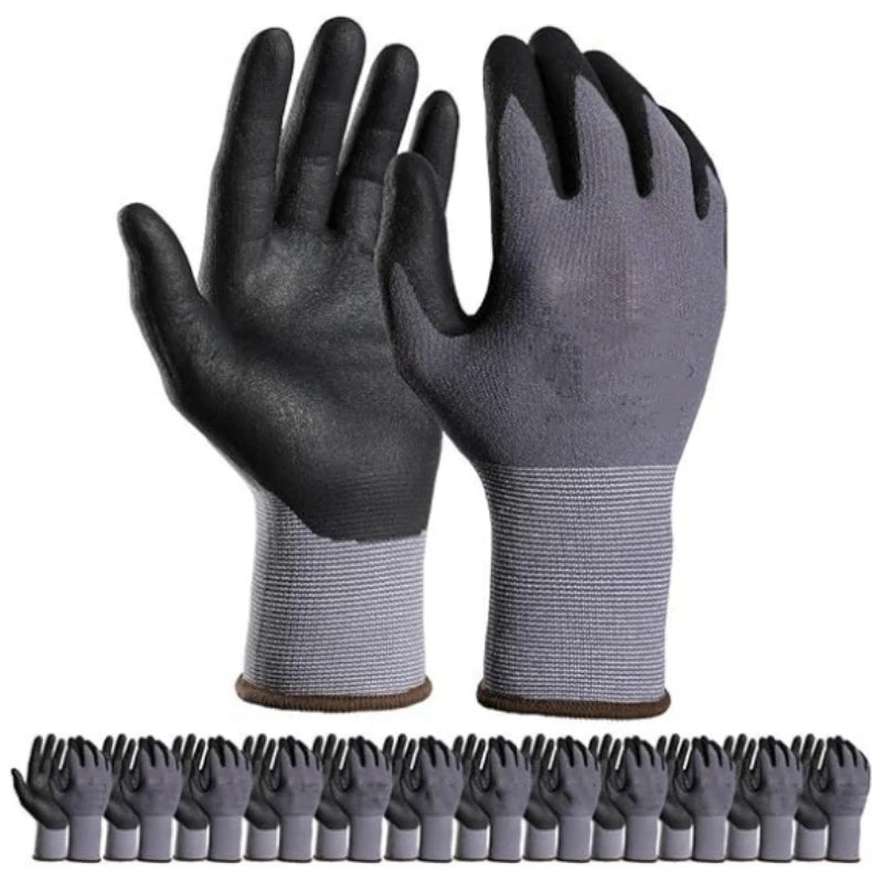 Gardening Work Gloves Microfoam Nitrile Coated Touchscreen Nylon Safety Gloves with Grip for Men Yard Lawn Mechanic Constructio