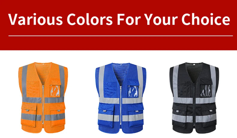Blue Mesh Safety Vest With Pockets Breathable Summer Workwear Waistcoat for Contruction High Visibility Reflective Jacket