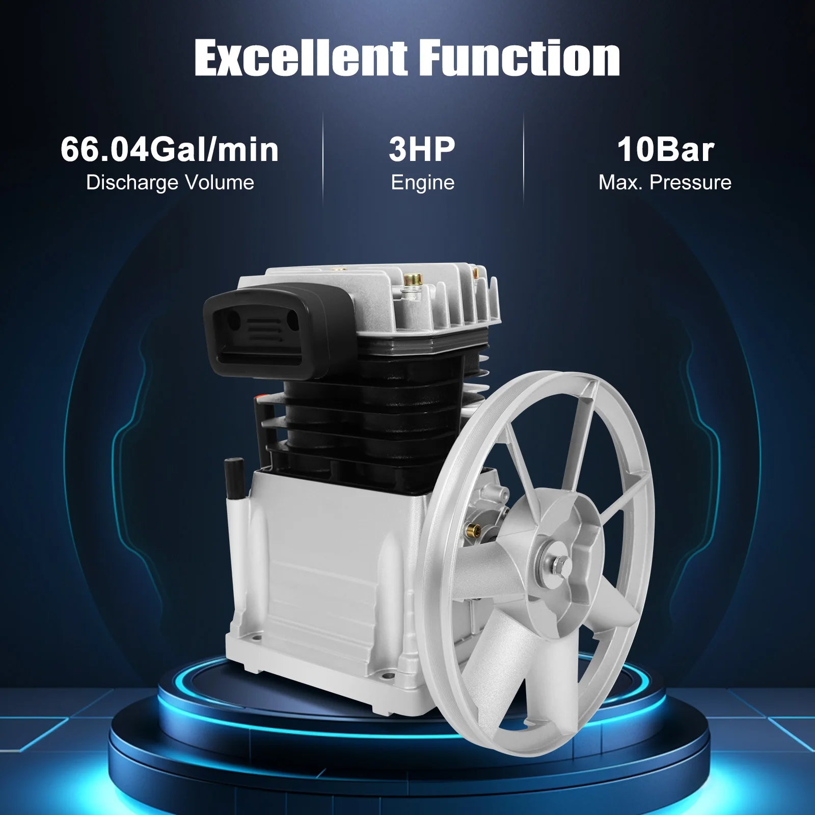 Air Compressor Heads 8Bar Twin Cylinder 3 HP Single Stage 960RPM Piston Pump Suitable Belt Pulley for Industry Machinery Farm