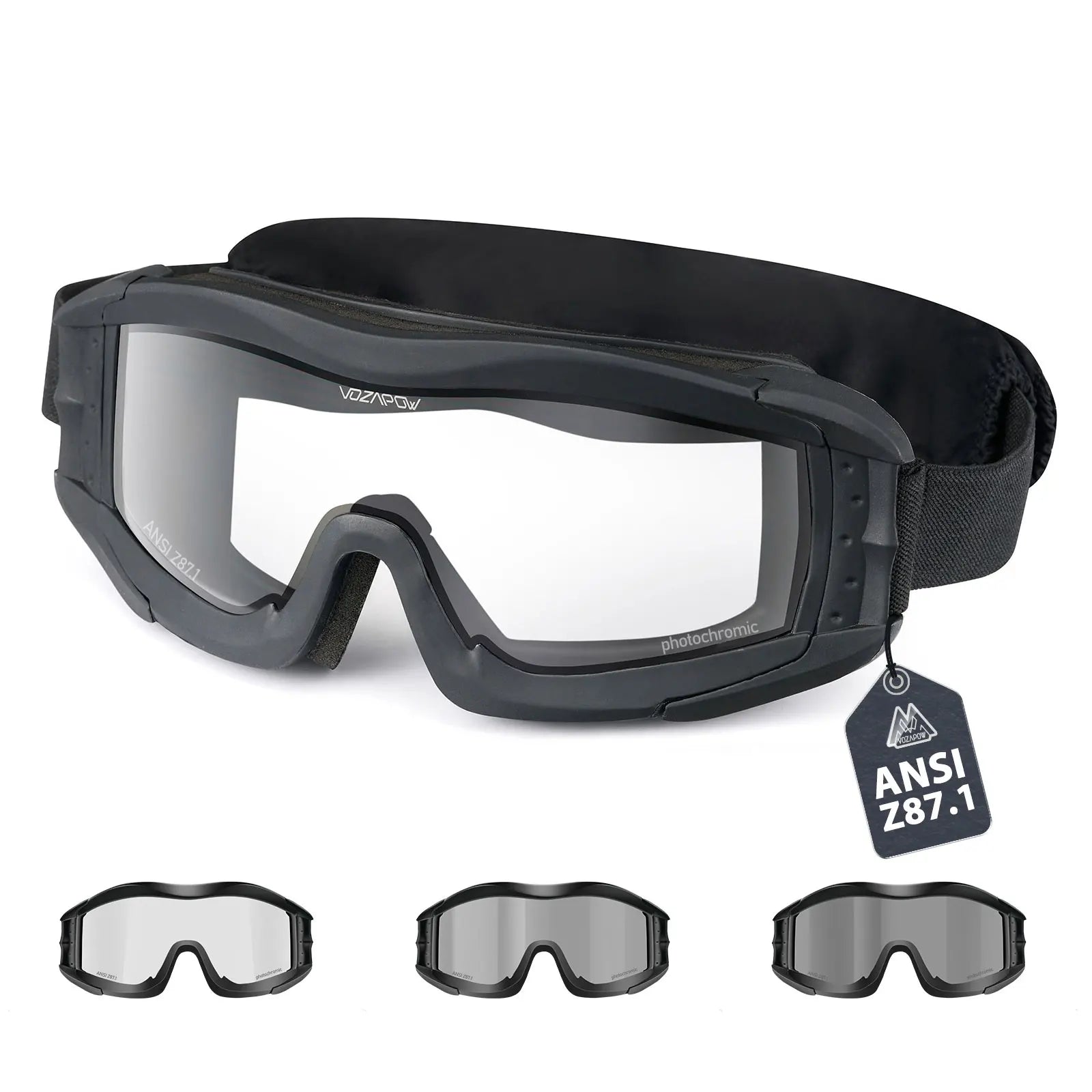 Vozapow Professional Shooting Goggles Anti Fog ANSI Z87.1 Safety Airsoft Tactical Glasses Motorcycle Mountaineering Sunglasses