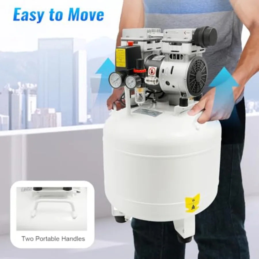 Medical air compressor for hospitals and dental clinics: 40L oil-free portable quiet air pump, 110V commercial-grade, stainless