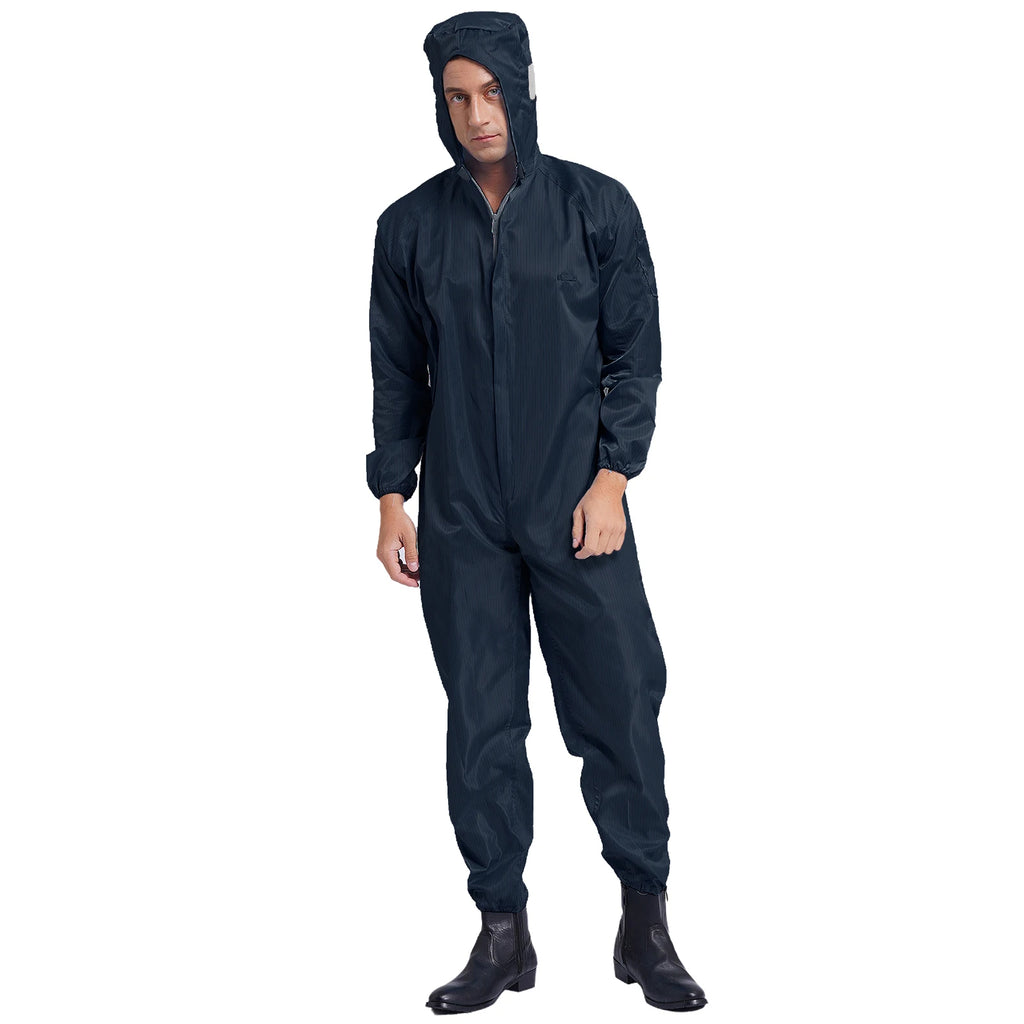Adult Anti-Static Hooded Coverall Workshop Uniform Long Sleeve Zipper Dust-proof Overalls Jumpsuit for Lab Worker Spray Paint
