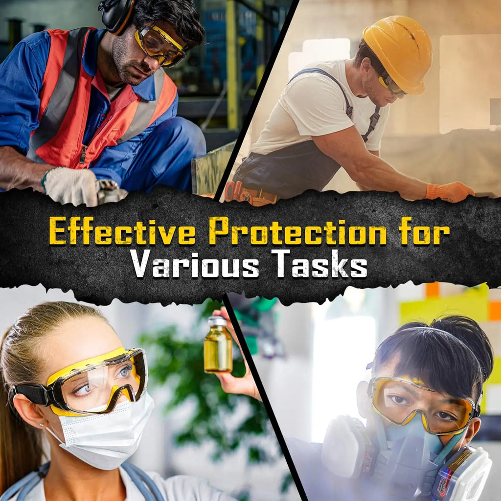 Safety Goggles Over Glasses, Anti-Fog Clear Lens, ANSI Z87.1 Impact & UV Protection, Adjustable Headband